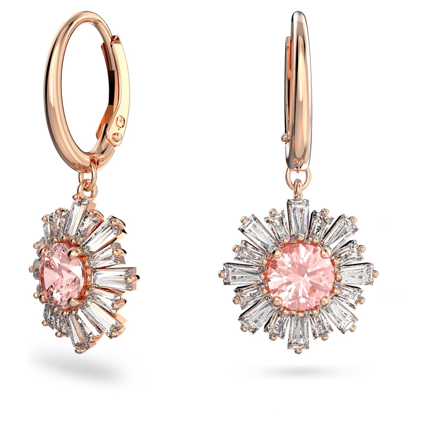 Idyllia drop earrings Mixed cuts, Sun, Pink, 18K rose gold finish