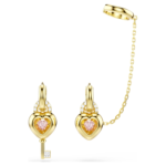 Idyllia drop earrings with ear cuff Mixed cuts, Heart with key, Pink, 18K gold finish - Image 3