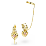 Idyllia drop earrings with ear cuff Mixed cuts, Heart with key, Pink, 18K gold finish - Image 4