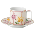 Idyllia espresso cup with saucer Porcelain, Crystal print motif, citron, Multicoloured