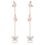 Idyllia Lilia drop earrings Butterfly, Long, White, 18K rose gold finish