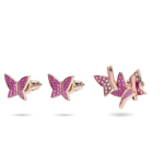 Idyllia Lilia stud earrings Set (3), Butterfly, Pink, 18K rose gold finish - Image 3
