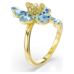Idyllia open ring Mixed cuts, Flower, Blue, 18K gold finish - Image 3