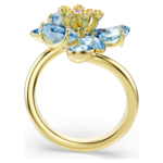 Idyllia open ring Mixed cuts, Flower, Blue, 18K gold finish - Image 4