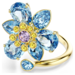 Idyllia open ring Mixed cuts, Flower, Blue, 18K gold finish - Image 7