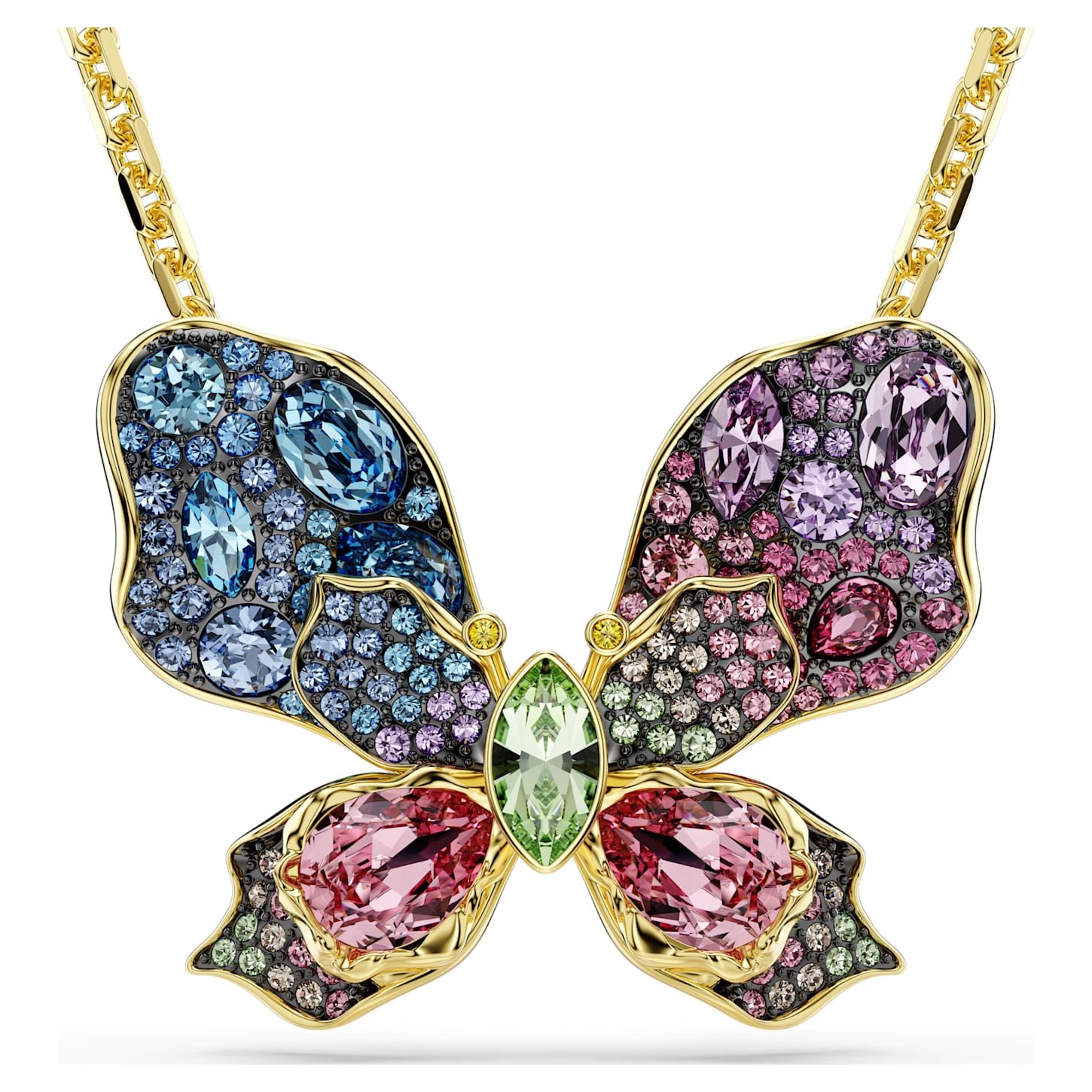 Idyllia pendant and brooch Mixed cuts, Pavé, Butterfly, Multicoloured, 18K gold finish