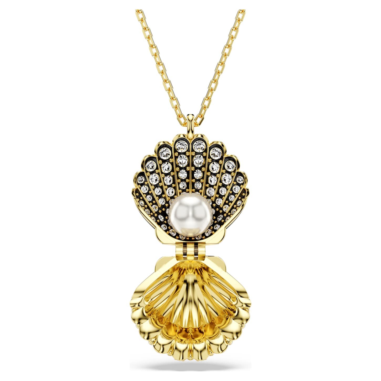 Idyllia pendant Crystal pearl, Shell, White, 18K gold finish