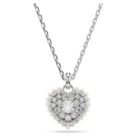 Idyllia pendant Heart, White, Rhodium plated