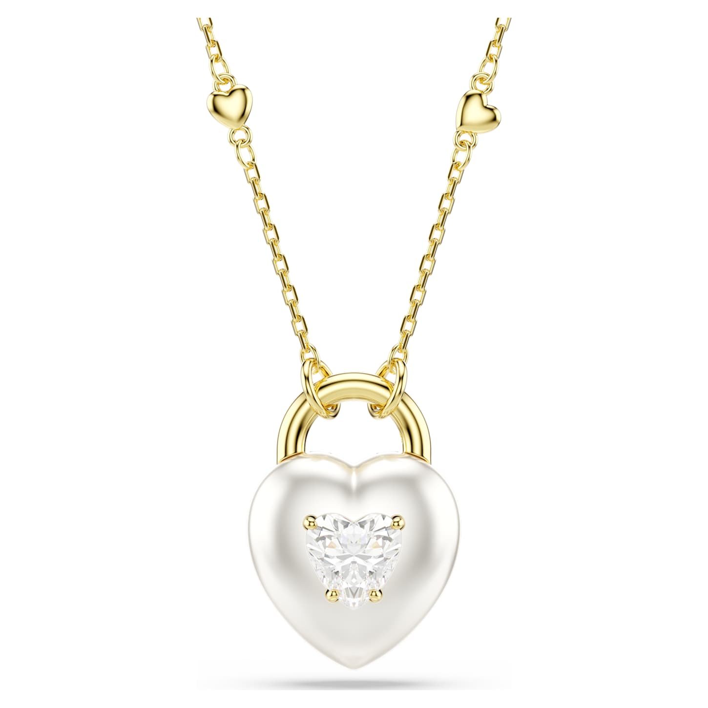 Idyllia pendant Mixed cuts, Heart, White, 18K gold finish