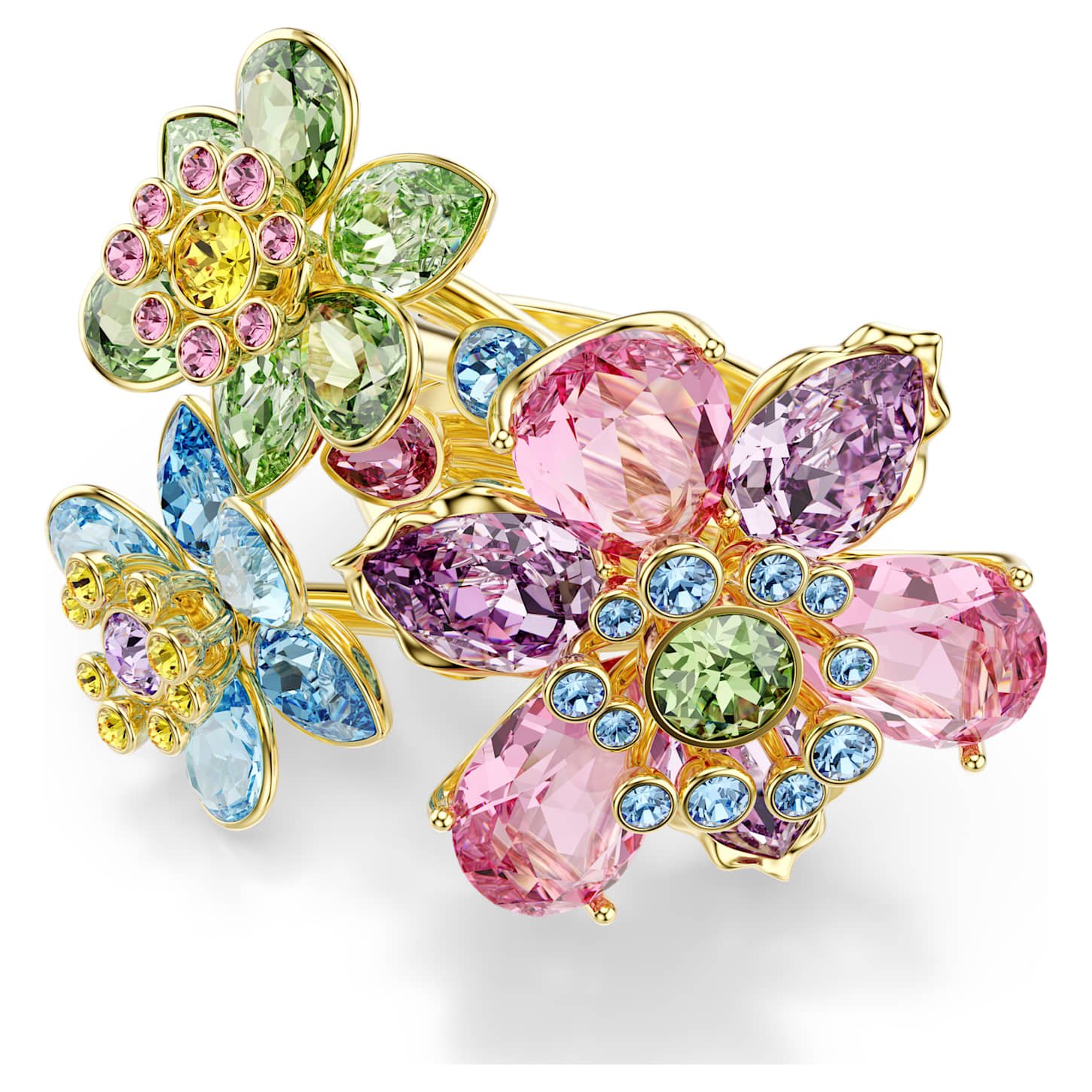 Idyllia ring Mixed cuts, Flower, Multicoloured, 18K gold finish