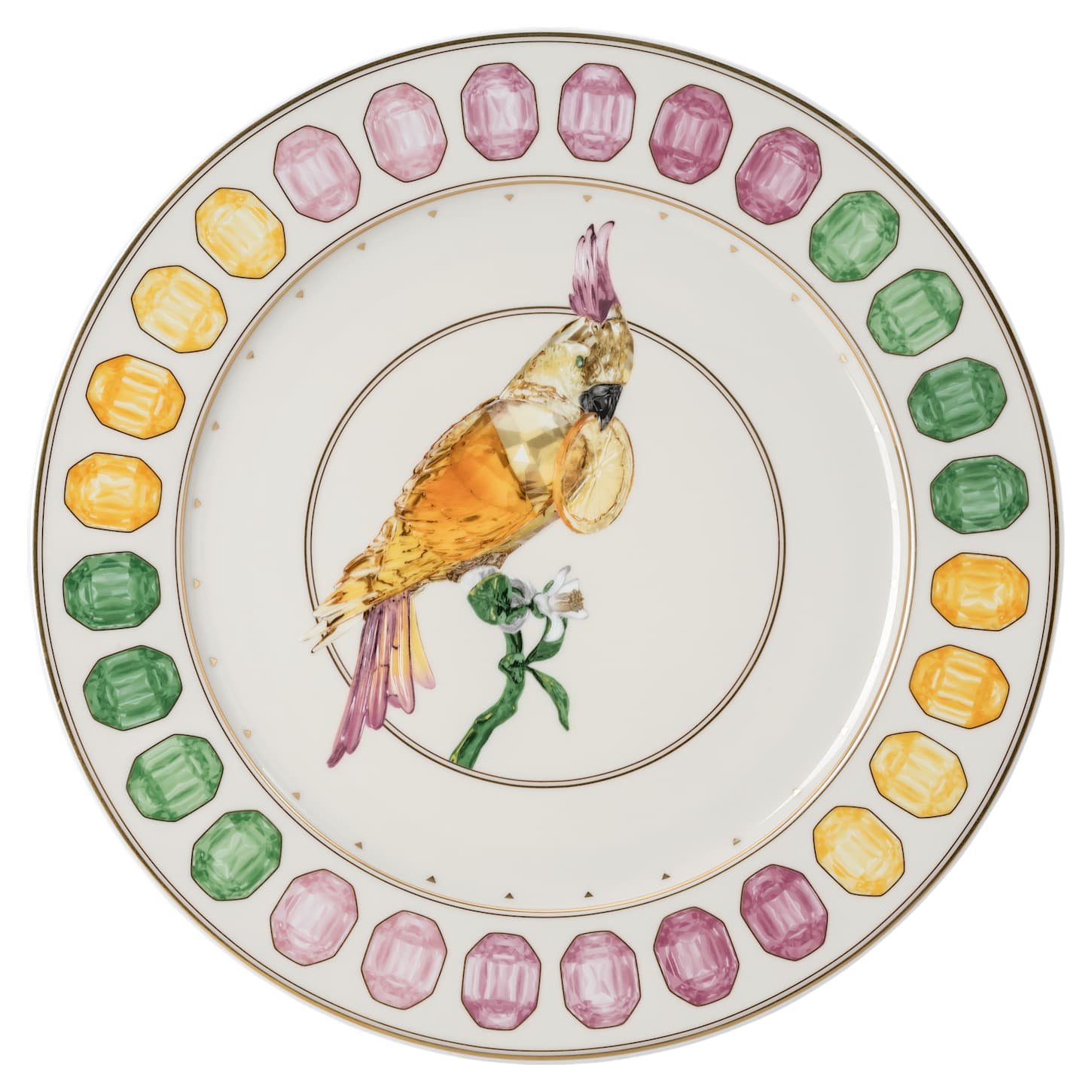 Idyllia service plate Porcelain, Crystal print motif, cockatoo, Multicoloured