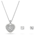Idyllia set Crystal pearl, Heart, White, Rhodium plated