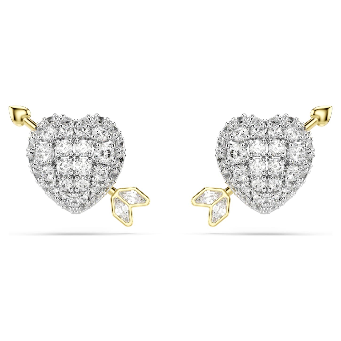 Idyllia stud earrings Mixed cuts, Heart with arrow, White, Mixed metal finish