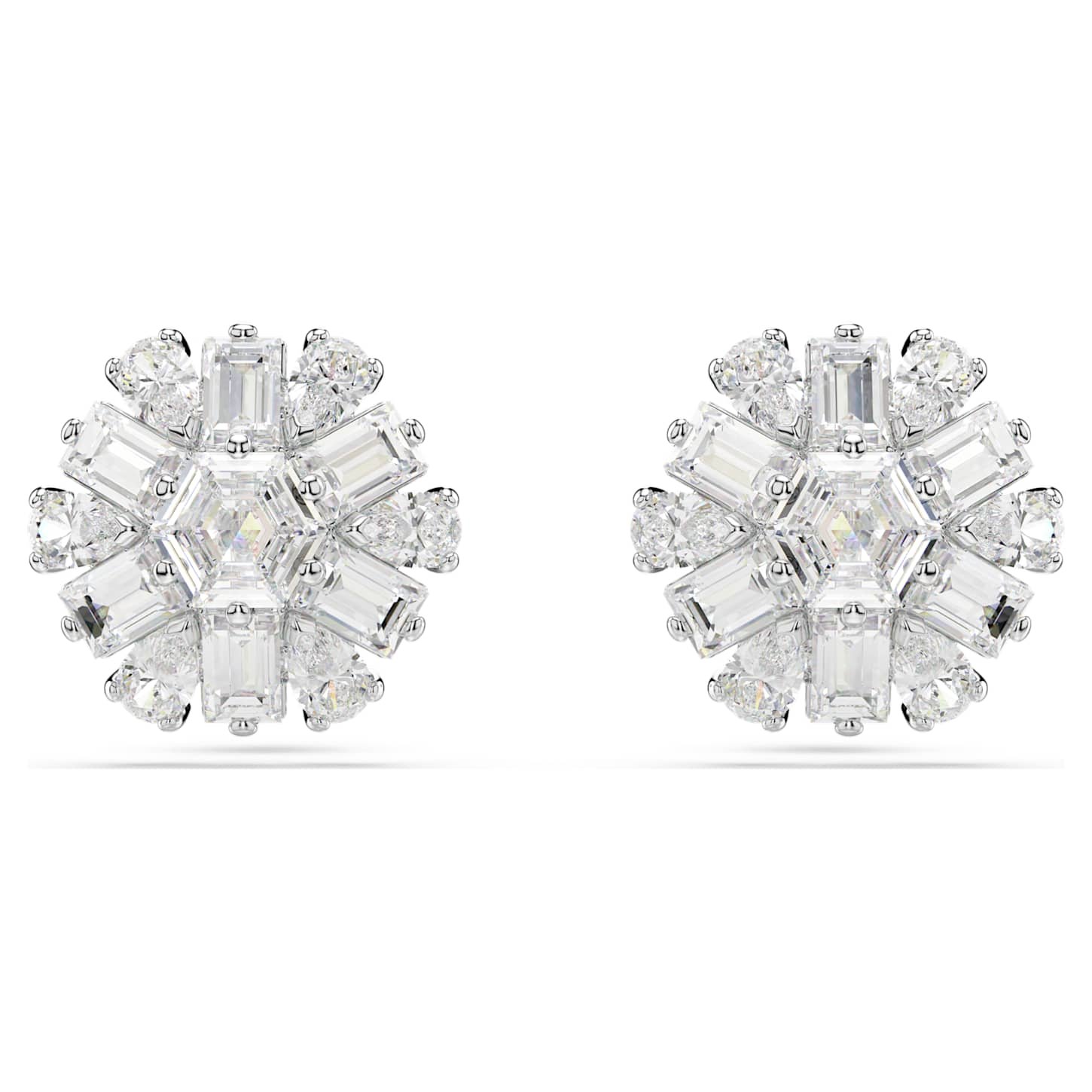 Idyllia stud earrings Mixed cuts, Snowflake, White, Rhodium plated