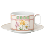 Idyllia teacup with saucer Porcelain, Crystal print motif, bouquet, Multicoloured