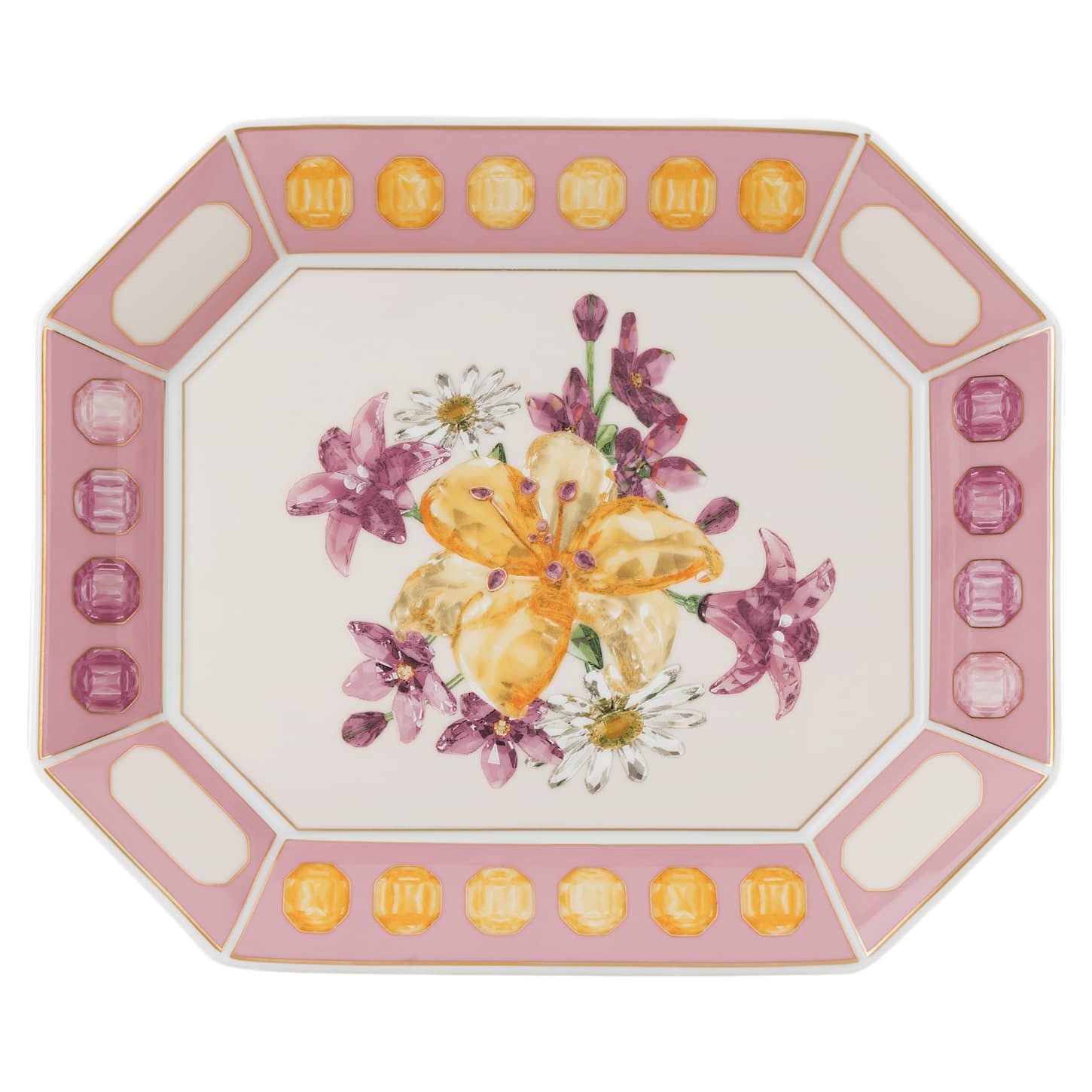 Idyllia tray Porcelain, Crystal print motif, flower, Large, Pink