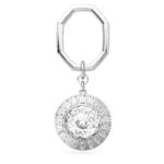 Key ring Round cut, White, Rhodium plated