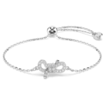Lifelong bracelet Pavé, Bow, White, Rhodium plated