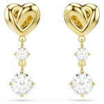 Lifelong drop earrings Round cut, Heart, White, 18K gold finish