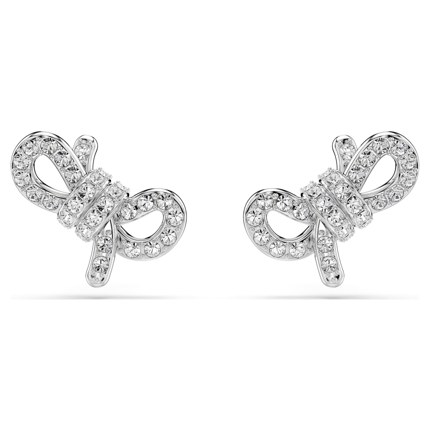 Lifelong stud earrings Pavé, Bow, White, Rhodium plated