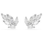 Louison stud earrings Leaf, White, Rhodium plated