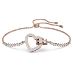 Lovely bracelet Heart, White, 18K rose gold finish