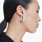 Lucent hoop earrings Octagon shape, Small, White - Image 2