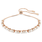 Matrix bracelet Crystal pearl, Round cuts, White, 18K rose gold finish - Image 6