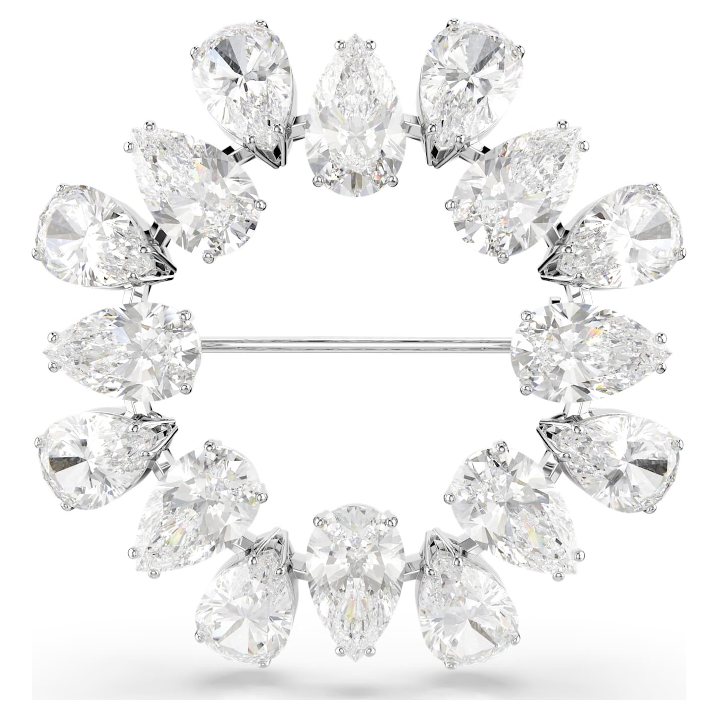 Matrix brooch Pear cut, White, Rhodium plated