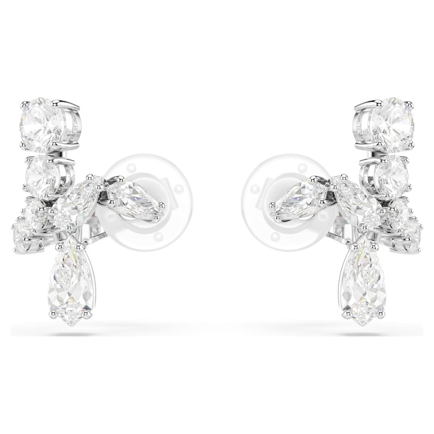 Matrix clip earrings Mixed cuts, White, Rhodium plated