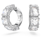 Matrix clip earrings Square cut, White, Rhodium plated