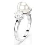 Matrix cocktail ring Crystal pearl, Round cut, White, Rhodium plated - Image 3