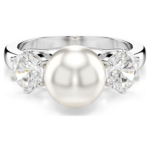 Matrix cocktail ring Crystal pearl, Round cut, White, Rhodium plated - Image 6