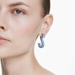 Matrix drop earrings Baguette cut, Blue, Ruthenium plated - Image 2
