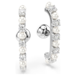 Matrix ear cuff Set (3), Crystal pearl, Round cut, White, Rhodium plated - Image 4