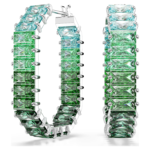 Matrix hoop earrings Baguette cut, Octagon shape, Colour gradient, Green, Rhodium plated