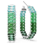 Matrix hoop earrings Baguette cut, Octagon shape, Colour gradient, Green, Rhodium plated - Image 4