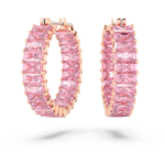 Matrix hoop earrings Baguette cut, Pink, 18K rose gold finish