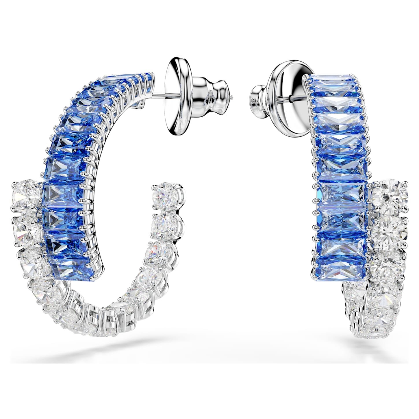 matrix-hoop-earrings-mixed-cuts-blue-rhodium-plated-swarovski-5722459 Matrix hoop earrings Mixed cuts, Blue, Rhodium plated - Image 1