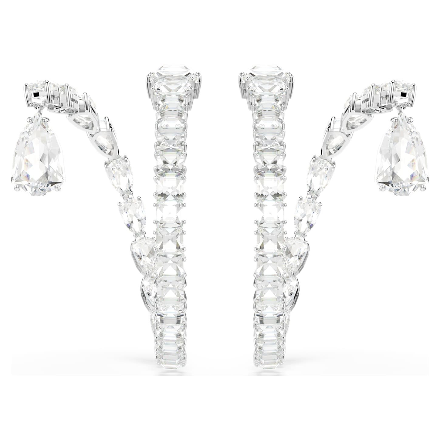 Matrix hoop earrings Mixed cuts, White, Rhodium plated