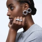 Matrix hoop earrings Pear cut, White, Rhodium plated - Image 5