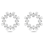 Matrix hoop earrings Pear cut, White, Rhodium plated