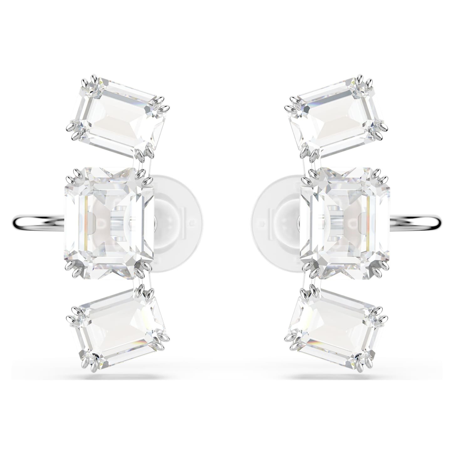 Millenia clip earrings Octagon cut, White, Rhodium plated