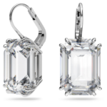 Millenia drop earrings Octagon cut, White, Rhodium plated - Image 3