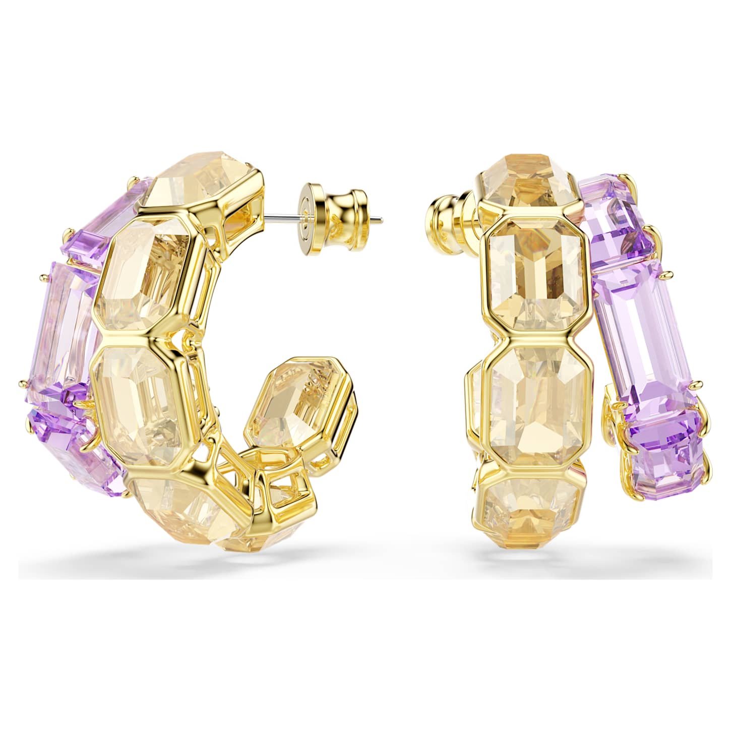 Millenia hoop earrings Mixed cuts, Multicoloured, 18K gold finish