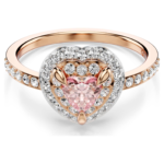 One motif ring Heart cut, Pavé, Heart, Pink, 18K rose gold finish