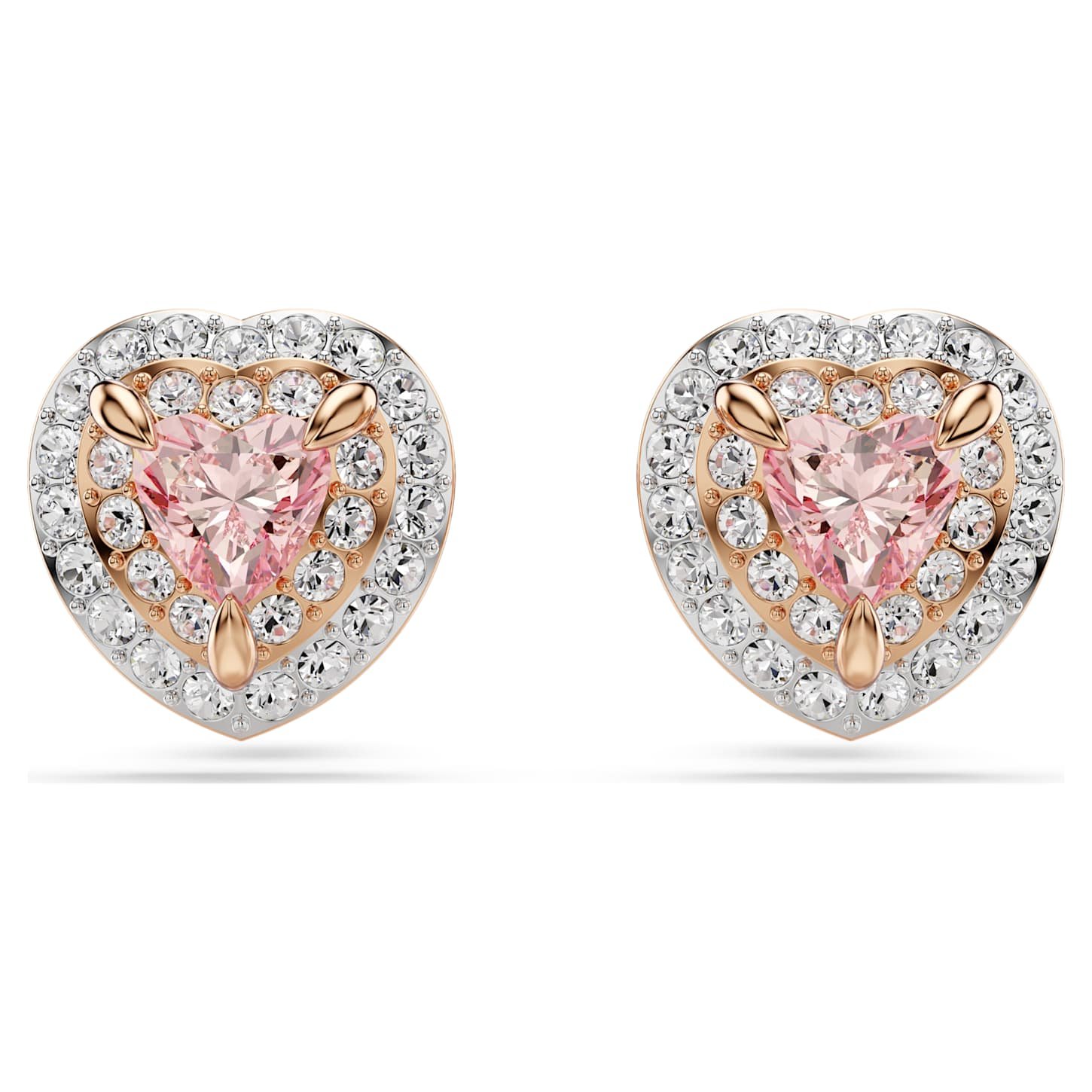 One stud earrings Heart cut, Pavé, Heart, Pink, 18K rose gold finish