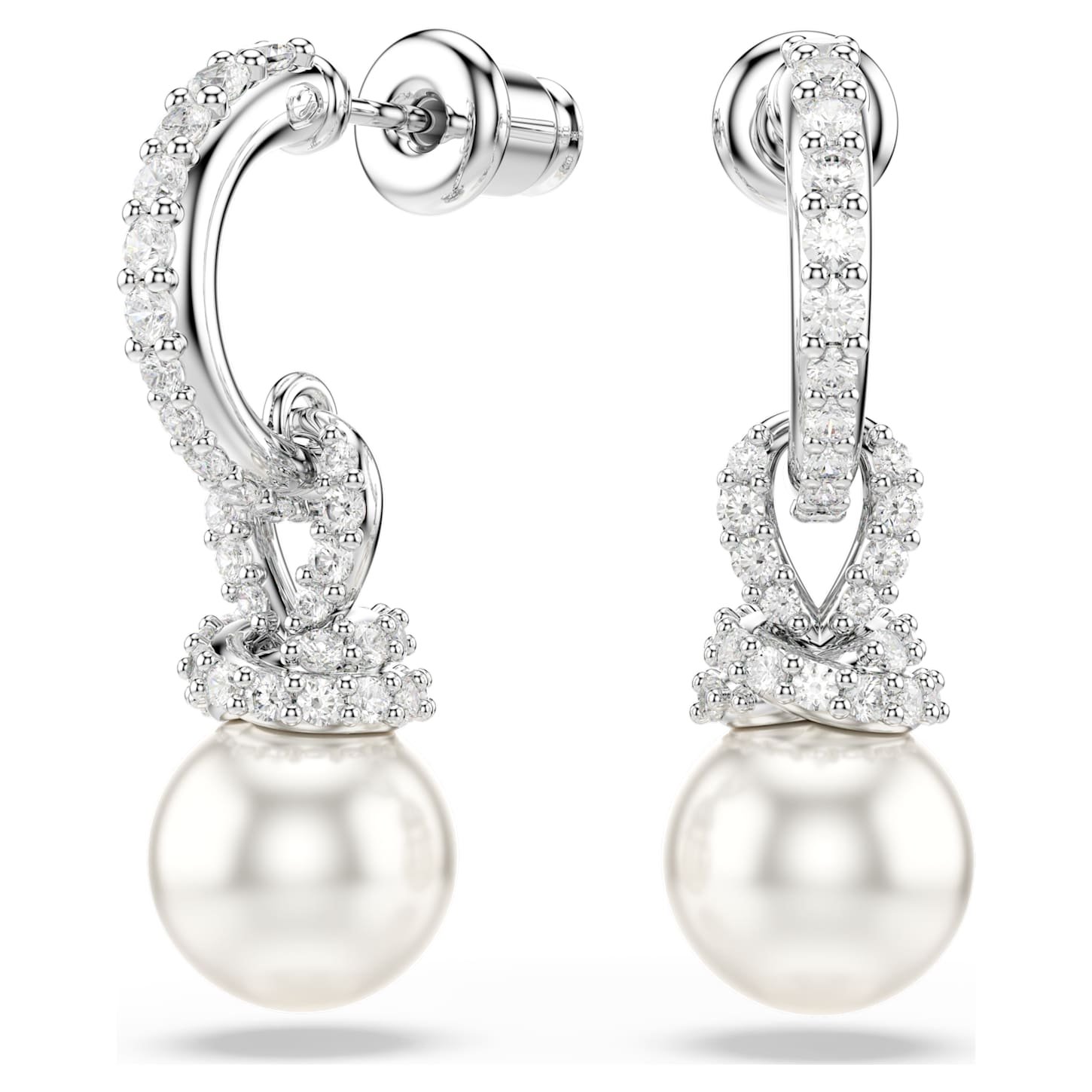 originally-drop-earrings-crystal-pearl-pave-white-rhodium-plated-swarovski-5743551 Originally drop earrings Crystal pearl, Pavé, White, Rhodium plated - Image 1