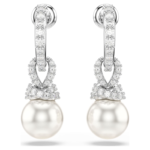 Originally drop earrings Crystal pearl, Pavé, White, Rhodium plated - Image 3