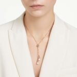 Originally Y pendant Crystal pearl, White, 18K rose gold finish - Image 2